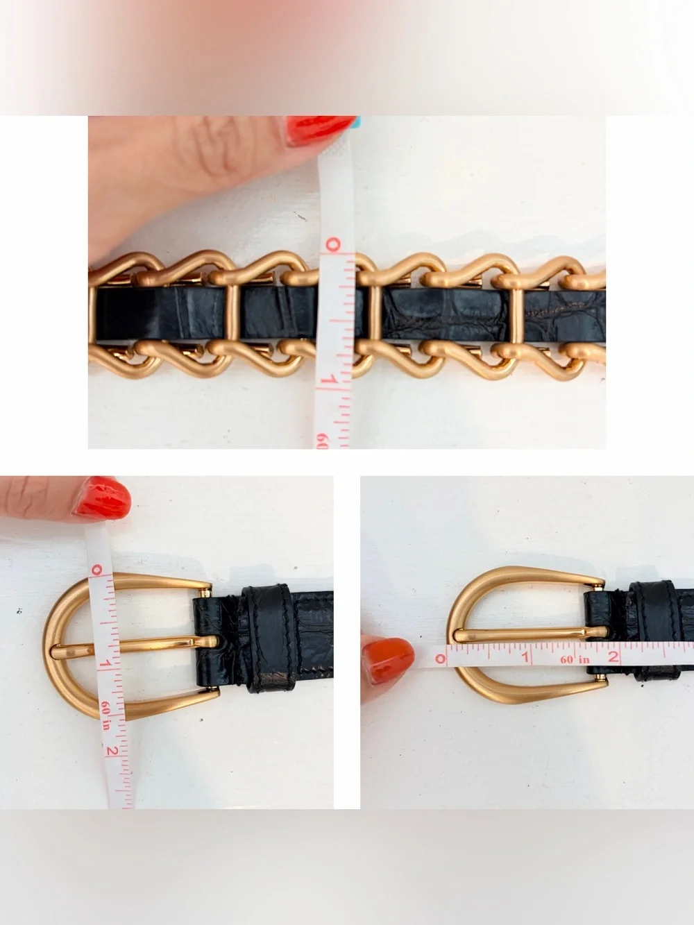 Auth MIU MIU Black Leather Gold-Tone Chain Link Belt, Size 75 / 30